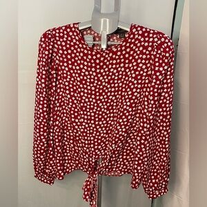 Primark red Floral blouse with front tie size 4 - Valentine's Day